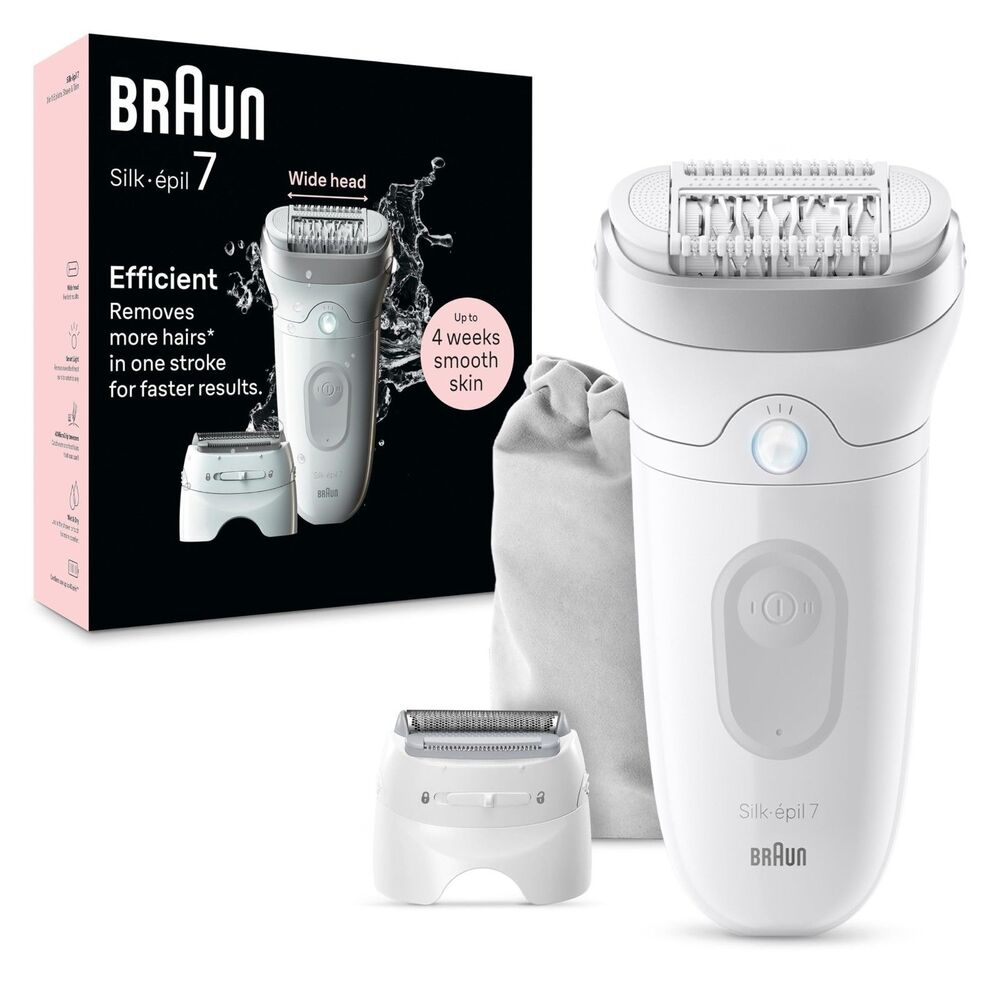 Braun Epilator Silk-épil 7 Hair Removal Device, Wet & Dry, SE7-041, Silver